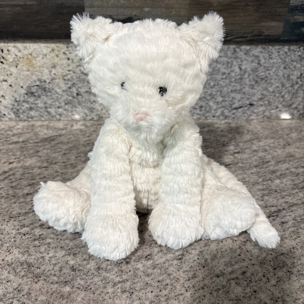Jellycat Fuddlewuddle Kitty Kitten White Cream Plush Cat Pink Nose  8" Used Rare